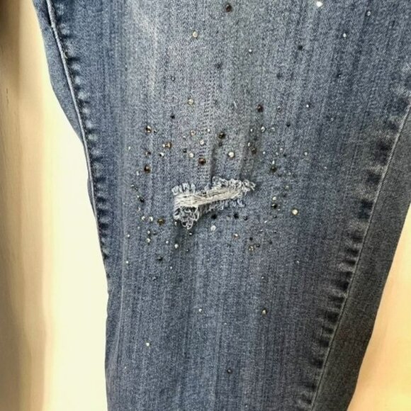 LANE BRYANT PLUS SIZE 26 MEDIUM WASH SKINNY ANKLE JEANS SCATTERED RHINESTONES - Picture 5 of 10